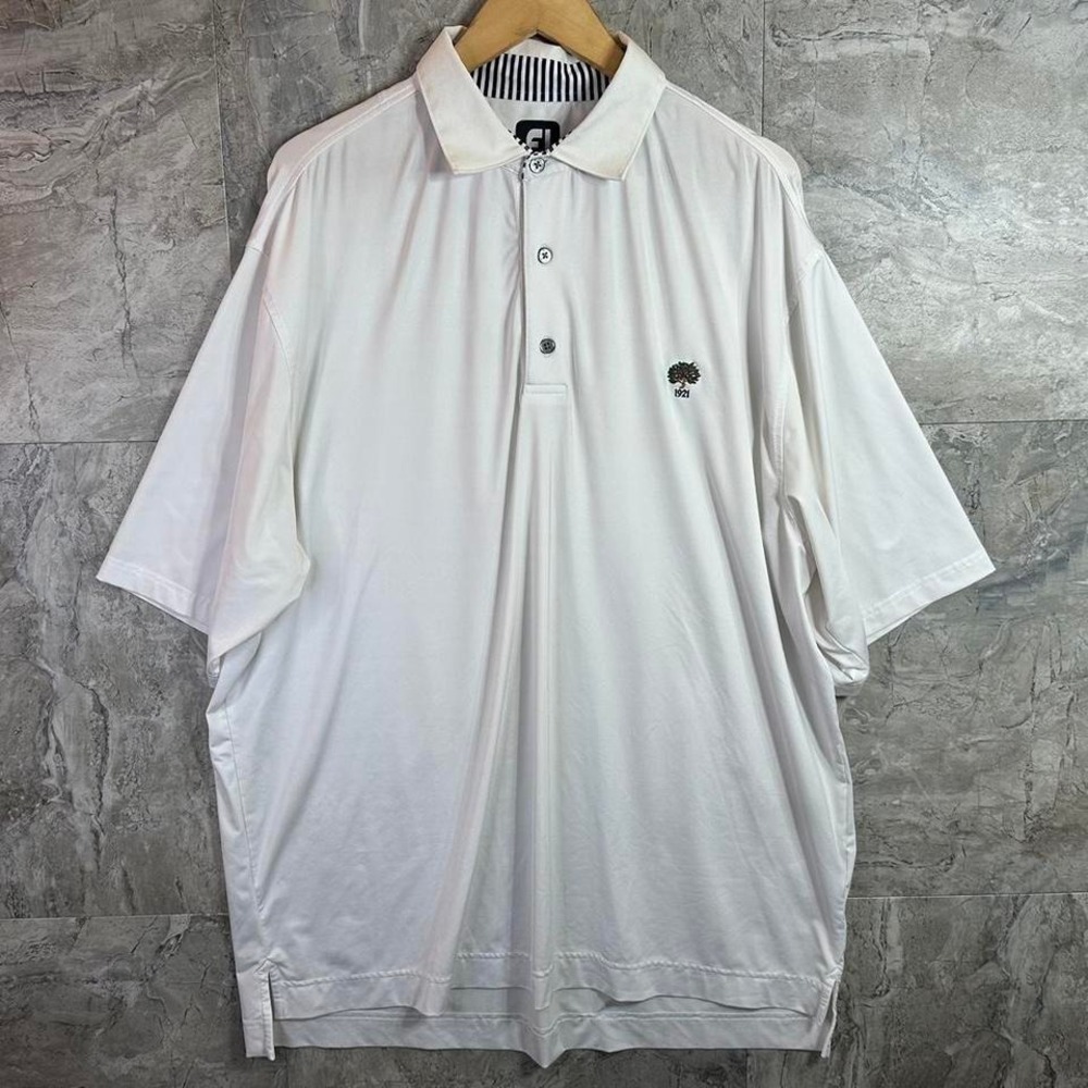 FJ Footjoy Men's Golf Polo Shirt White Tree Logo On Chest Size 2XL‎